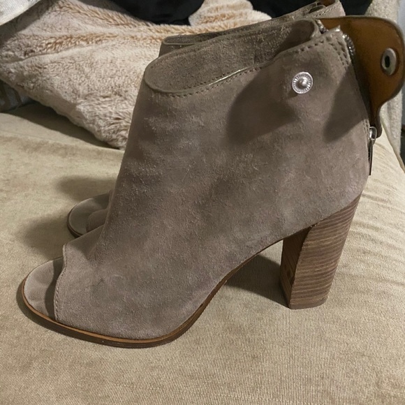 *Coach* Open Toe Taupe Suede Booties - Picture 2 of 8